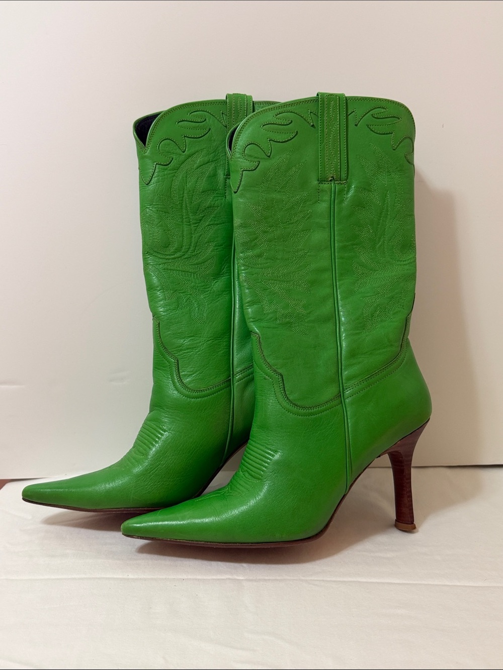 Charlie 1 Horse by Lucchese Green Pointed-Toe Western Knee-High Boots Size 8